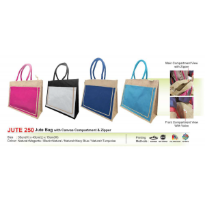 [ECO Series] Jute Bag with Canvas Compartment & Zipper - JUTE250